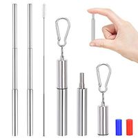 Portable Reusable Drinking Straws, WEBSUN 2 Pack Telescopic Travel Stainless Steel Drinking Straws with Keychain Cases & Cleaning Brush