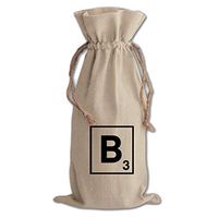 "B" Scrabble Monogram Letter B Cotton Canvas Wine Bag, Cotton Drawstring