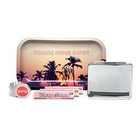 Blazy Susan King Size Slim Pink Rolling Papers (3 Packs), Zen 110mm Automatic Rolling Box, Rolling Paper Depot 4 Piece 42mm Grinder, Rolling Paper Depot Rolling Tray (Retro Palms) – 6 Items – Bundle