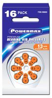 Powermax Size 13 Hearing Aid Batteries, Orange Tab, 16 Count