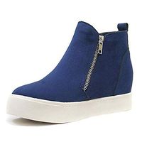 Aniywn Womens Wedge Sneakers,Women High Top Side Zipper Platform Booties Flat Comfy Shoes Blue