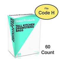 Perfectly Simple Bags for Code H Bags Compatible Cans 30-35 Liter / 8-9 Gallon | Tall Kitchen Drawstring Plastic Trash Bags | Anti-Slip & Tear Resistant for Convenient Garbage Collection | Pack of 60