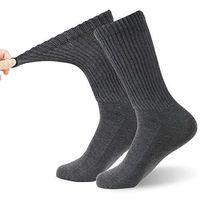 Stretchy Cuff Diabetic Socks, FOOTPLUS Men Women Non Binding Top Cushioned Sole Circulatory Socks for Wide Feet Pregnant Women Flight Travel, 2 Pairs Dark Grey Crew, XX- Large