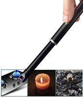 Electric Arc Lighter Rechargeable Candle Lighters Long Neck LED Battery Indicator Windproof for BBQ Stoves Campfires USB Lighter (BBQ Black)
