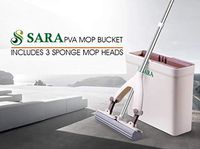 Sponge Mop and Bucket Set |3pcs Replacement Mop Heads| Exclusive Bucket Design |Squeeze System|Touchless Wringing | Extendable Handle | Great for Tile, Stone, Wood Floor, and Laminate Floors