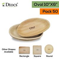 Dtocs Palm Leaf Plates Pack 50, 10X6 Inch Oval | Eco-friendly, Compostable, Natural, BPA free, Organic Disposable Party Plates For Wedding, Camping, Birthday Dinner | Better Than Bamboo, Paper Plates