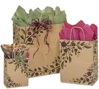 Gift Bags Wrapping Set of 3 Assorted Sizes One Extra Large One Medium and One Small Bundled with Matching Tissue Paper and Raffia Ribbon (Tuscan Harvest)