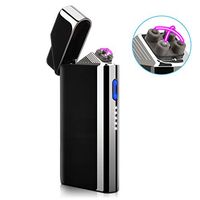 Lighter, Electric Arc Lighter USB Rechargeable Lighter Windproof Flameless Lighter Plasma Lighter with Battery Indicator for Cigarette Candle Fire Pipe（Bright Black)