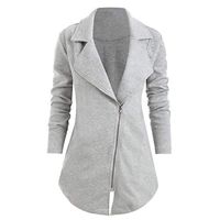 HNTDG Women Turn Down Shawl Collar Long Sleeve Solid Color Notch Zip Up Asymmetrical Coat Gray