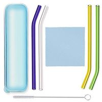 Vila Glass Drinking Straws with Cleaning Brush and Soft Cloth, Reusable 4 Colorful Sippers, Ergonomically Bent, Odor-free Experience at Home or bar
