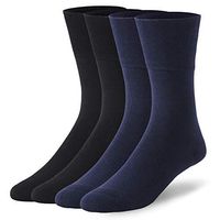 Diabetic Socks with Seamless Toe, Forcool Non-Binding Top Soft Cushioned Crew Socks for Men& Women, 4 Pairs Navy Blue & Black Medium