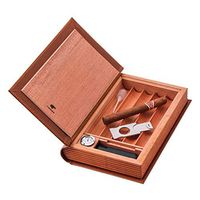 Smoking Set/Cigar Humidors with Cigar Cutter Cigarette Box Humidifier and Hygrometer Cedar Wood Lining Leather Travel Portable Leather Case Can Accommodate 5 Cigars Multi-Functional Men's Gift Box