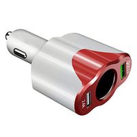 Misszhang-US QC3.0+2.4A Dual USB Car Charger with Cigarette Lighter Socket for Phone Tablet - White + Red