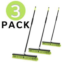 Alpine Industries 2-in-1 Multi-Surface Squeegee Push Broom - Heavy Duty Long Handle Sweeper - Wide Head Combination Sturdy and Soft Bristles (24 Inch, 3 Pack)