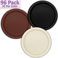 96 Paper Dinner Plates (9") - Black, Brown, Ivory - 32 Per Color, 3 Colors - Great Assortment for Birthday Parties, Weddings, Holidays, Baby Shower, Celebrations, and more
