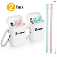 Booshow 2 Pack Collapsible Reusable Straws - Food-Grade Silicone Folding Drinking Straws bonus Keychain with Case Holder & Cleaning Brush