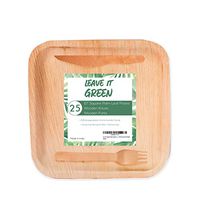 Leave It Green | Square Palm Leaf Plates | 75pcs | 25 10“ Square Plates with 25 Knives and 25 Forks | Biodegradable -Compostable and Eco Friendly | Dinnerware Set Party BBQ Wedding