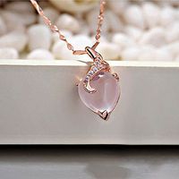 Female Jewelry Fashion Rose Gold Heart Necklace Pendant Hibiscus Stone Crystal Woman Beautiful Stylish For gift Cheap Elegant Jewerly Aesthetic Beads