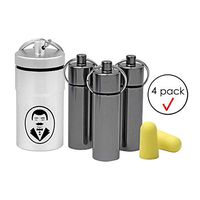 4 Airtight Waterproof Stash Jars, Smell Proof Pill Holder Containers, Secures Herbs Nitroglycerin Aspirin Medications Drugs, Plus 3 Pair Earplugs Soft Multipurpose, EDC Keychain, 3 Platinum 1 Silver