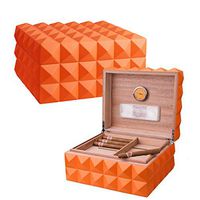 Cigar Humidor Case with Humidifier and Hygrometer, Orange, Spanish Cedar Wood (Holds Up to 100-125 Cigars)
