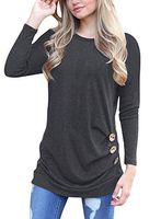 Meikosks Women's Solid O Neck Tops Long Sleeve T Shirt Irregular Botton Hem Blouses Casual Pullover Black