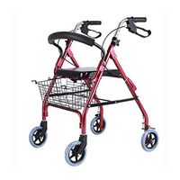 Seniors shopping cart Walking Frame Andador Convenient Foldable Elderly Walker Trolley Aluminum Alloy Multi-Function Four-Wheeled Walker Walking Aid Walkers (Color : Red, Size : 626080~93cm)