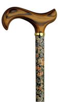 Walking Cane Fall Harvest. This walking stick cane has an elegant floral print on maple wood shaft with scorched derby handle. This wooden cane has a weight capacity of 250 pounds and 36 inches long