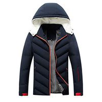 Alvinm Men's Jacket Casual Warm Zipper Long Sleeve Hooded Jacket Coat Outwear Dark Blue