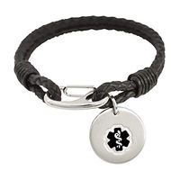 Divoti Custom Engraved Paracord Medical ID for Women, Stainless Steel Medical Bracelet, Medical ID Bracelet w/Free Engraving – Black Leather Double Bolo-7.5"-Black