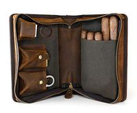 Wall St Smoker, Grand Genuine Leather Portable Travel Cigar Case, Holds 8-10 Double Gordo Cigars