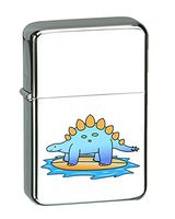 Hat Shark Stegosaurus Dinosaur Surfing on Surf Board The Ocean Fun Cute Vector KGM Thunderbird Vintage Lighter - High Polish Chrome Finish