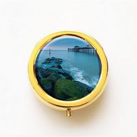 RhyNSky Rocks In The Sea Mini Portable Pocket Pill Box Case Holder for Purse, 3 Compartments, Gold, FG631