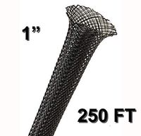 Electriduct 1" Black PET Expandable Braided Sleeving Cable Mesh Flexible Wire Sleeve - 250 Feet