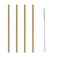Clearance Sale!DEESEE(TM)🍁🍁4 Straight Reusable Drinking Straws Metal Stainless Steel Eco-Friendly 10.5in (Gold)