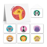 Zoo Animals Note Cards (16 Cards and Envelopes) Giraffe, Hippo, Panda, Sloth, Monkey, Lion, Zebra & Koala