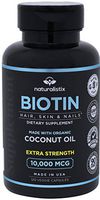 Naturalistix Biotin 10000mcg Liquid Vegan Capsules For Hair, Skin, Nails (Maximum Strength). Promotes Hair Growth, Healthy Skin, Strong Nails & Reduces Hair Loss; 120 Soft Capsules; Made In USA