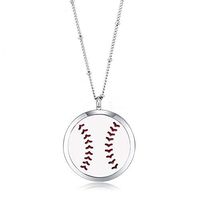 MESINYA 30mm Essential Oil Diffuser Necklace Aroma Locket Pendant With 30'' Ball Station Chain&Pads (Baseball 30mm)
