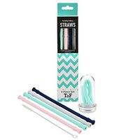 Luxe Reusable Silicone Drinking Straws – portable and eco-friendly drinking straws in 4 stylish colors with cleaning brush and FREE travel case
