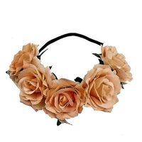 Women Girl Hawaiian Stretch Rose Flower Headband Floral Crown for Garland Party,Photo Props,Wedding Bridal Headpiece