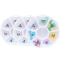 Pill Organizer INVODA Pill Case Transparent Pill Box Weekly Pill Planner Remark 7 Day Round Pill Container with 7 Compartments 3 PCS