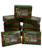 Christmas Cookie Gift Boxes with Window, Green and Red Plaid, 8 Inch Rectangle, for Gift Giving On Holiday and Party Favors (Set of 12)