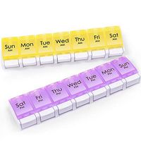 Large Am Pm Weekly Pill Organizer 2 Times a Day, 7 Day Travel Pill Organizer Daily Vitamin Case with Easy Open Push Button and Large Compartment to Holder Fish Oil and Medicine (Twice a Day)