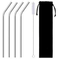 Metal Straws 10.5inch Stainless Steel Straws for Tumblers Yeti Cup with Cleaning Brush Carrying Pouch Pack of 4