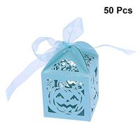 BESTOYARD 50PCS Hollow Die-Cut Pumpkin Pattern Favor Boxes Wedding Candy Boxes Wedding Gift Boxes (Sky-Blue)