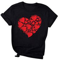 T-Shirts for Women Chanyuhui Valentine's Day Love Heart Plaid Print Short Sleeve Tops Casual Blouse Tee Comfy Tunics Tee