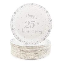 Happy 25th Anniversary Party Paper Plates 7 inches for Cake Dessert (80 Pack)