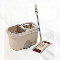 FSGHJJKN 360° Spin Mop Buckets System with 2 Microfiber Mop Heads, Adjustable Stainless Steel Handle, Floor Cleaning System for Home Office, Bathroom Equipment