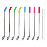 KOBWA Stirring Spoon Straws - 4 Straight 4 Bend Stainless Steel Straws Extra Long 8.5'' Reusable Metal Drinking Straws Two-in-One Kitchen Utensil Perfect for Cereal, Smoothies, Milkshakes, and Soups