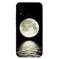 Ostop Black Silicone Case for Huawei Honor 10 Lite/Huawei P Smart 2019,Soft TPU Ultra Thin Slim Lightweight Matte Case with Creative Pattern Flexible Rubber Gel Shockproof Protective Cover,Moon