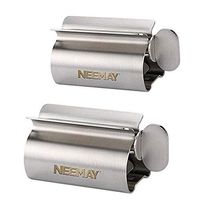 Toothpaste Tube Squeezer, NEEMAY Metal Toothpaste Squeezer Rollers, Toothpaste Dispenser, Rolling Tube Toothpaste Wringer 304 Stainless Steel Tube Squeezer Seat Holder Stand 2 Pcs/Set Standard Size
